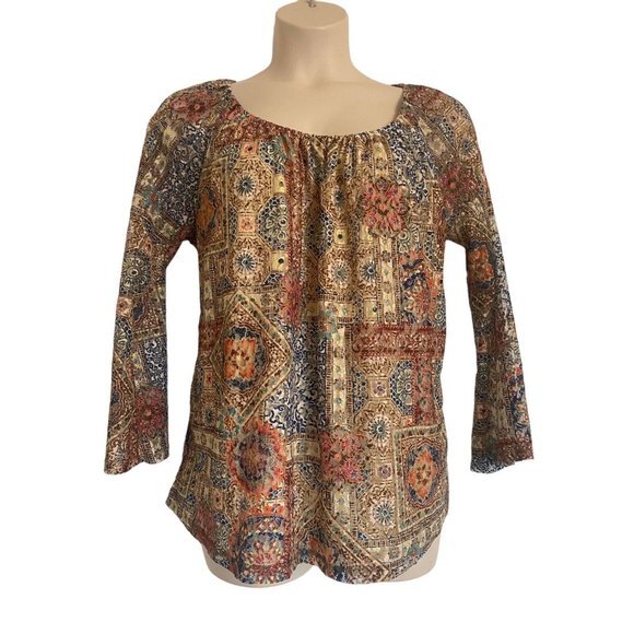 American Rag Size 2X Lace Blouse With Sheer Lace Sleeves Elastic Round Neck - Picture 1 of 10